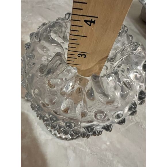 Duncan Miller Hobnail Clear Glass Ivy Bowl /Rose Ball Pedestal Vase Crimped Top - Picture 4 of 12
